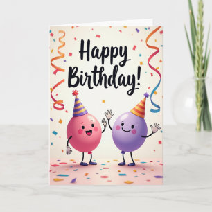 Tarjeta de cumpleaños con figuras de fiesta burbuj