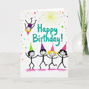 Tarjeta de cumpleaños con figuras juguetonas