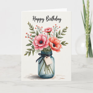 Tarjeta de cumpleaños con flor de color rosa alegr