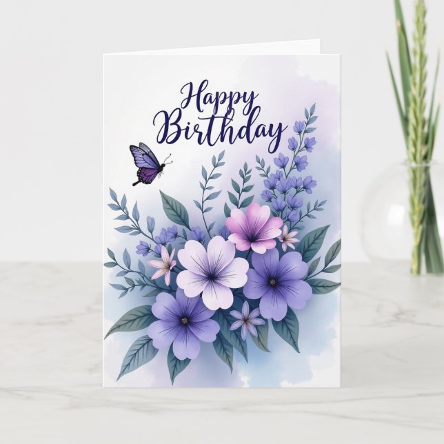 Tarjeta de cumpleaños con flor de lavanda (Anverso)