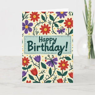 Tarjeta de cumpleaños con flor de mano alzada