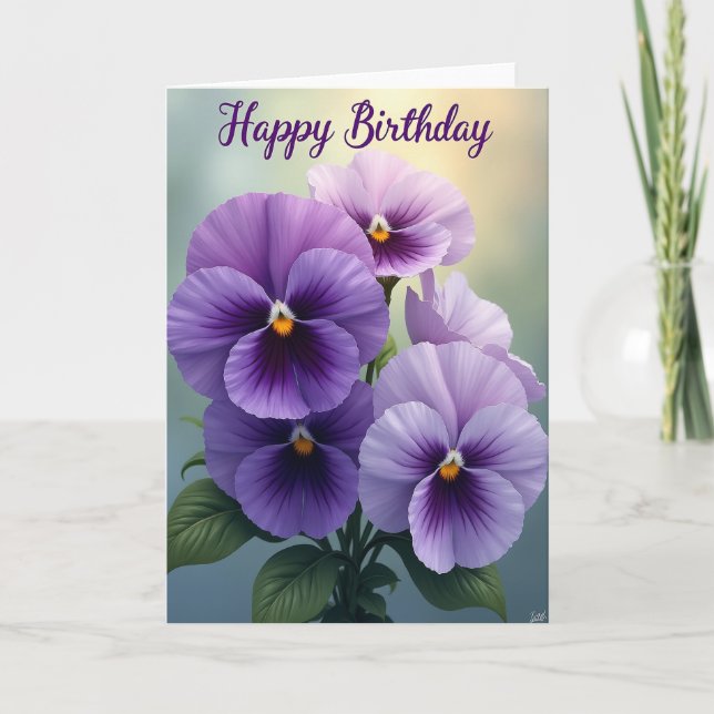 Tarjeta de cumpleaños con flor de pensamiento dulc (Anverso)