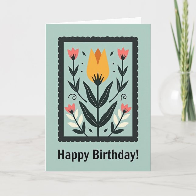 Tarjeta de cumpleaños con flor escalopada (Anverso)