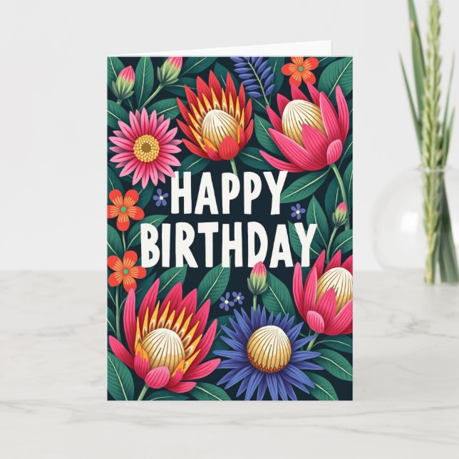 Tarjeta de cumpleaños con flor exótica (Anverso)