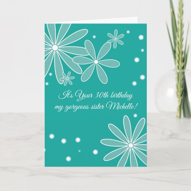 Tarjeta de cumpleaños con flor turquesa (Anverso)