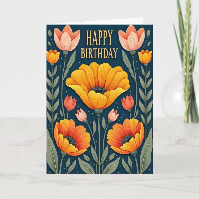 Tarjeta de Cumpleaños con Floración Radiante (Anverso)