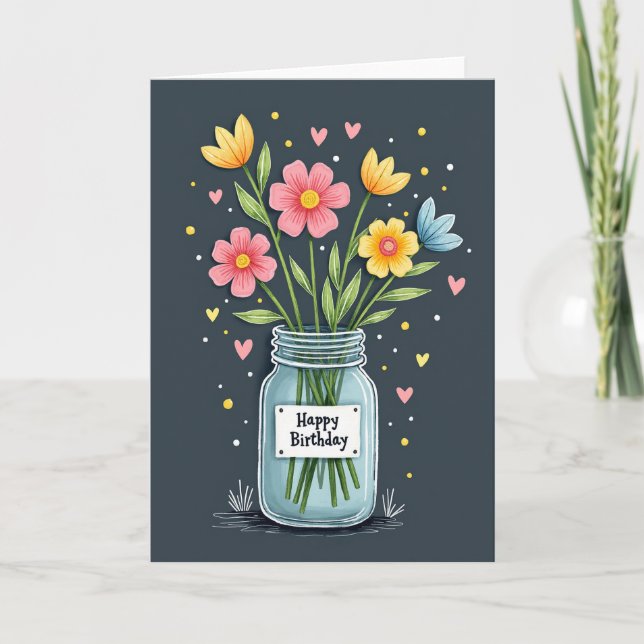 Tarjeta de cumpleaños con florero de vidrio (Anverso)