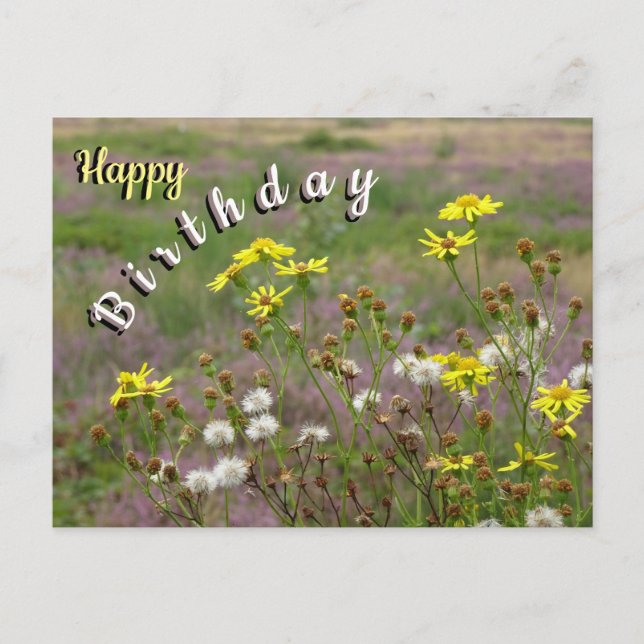 Tarjeta de cumpleaños con flores amarillas blancas (Anverso)