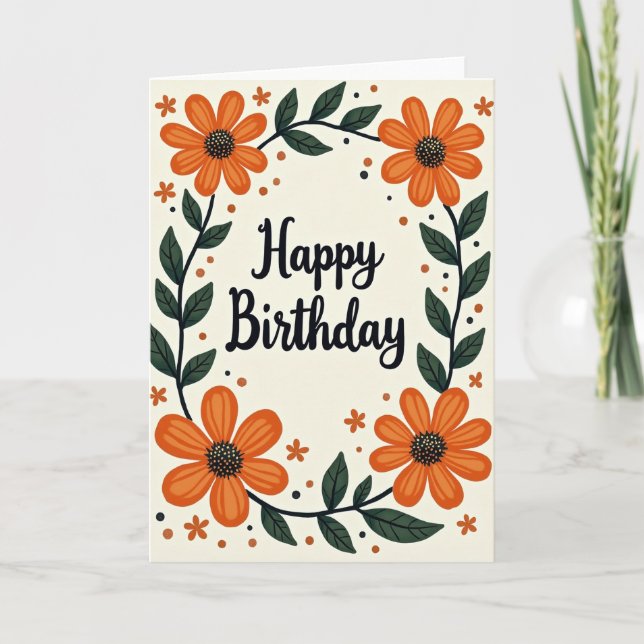 Tarjeta de cumpleaños con flores botánicas (Anverso)
