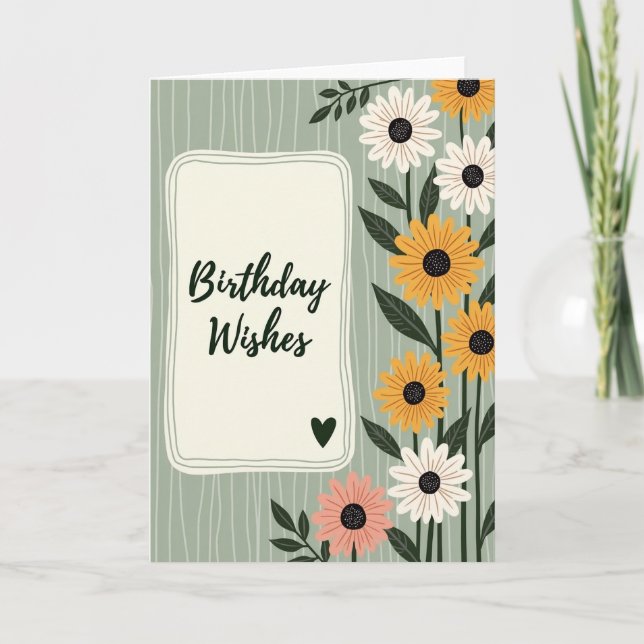Tarjeta de Cumpleaños con Flores Caprichosas (Anverso)
