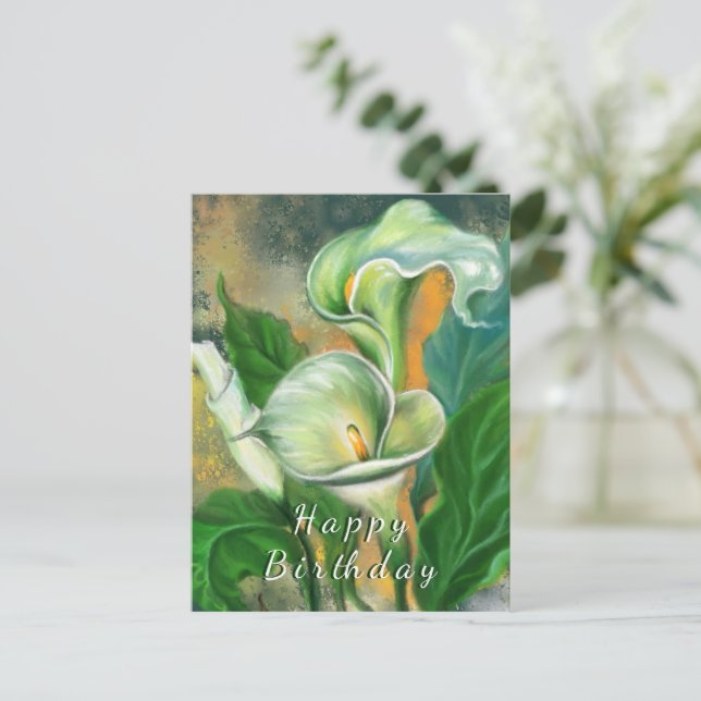 Tarjeta de cumpleaños con flores de Calla Lily (Anverso de pie)