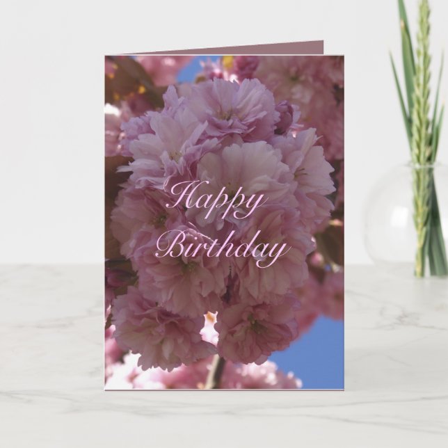 Tarjeta de cumpleaños con flores de cerezo rosa (Anverso)