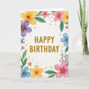 Tarjeta de cumpleaños con flores de Chevron