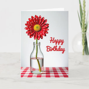 Tarjeta de cumpleaños con flores de lunares dulces