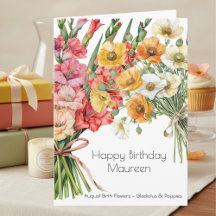 Tarjeta de cumpleaños con flores de nacimiento de 