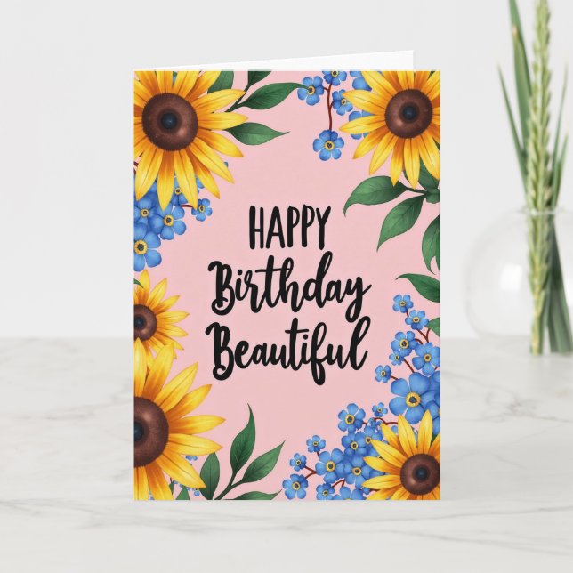 Tarjeta de Cumpleaños con Flores Doradas de Lunare (Anverso)
