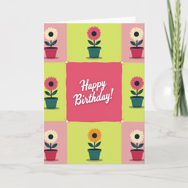 Tarjeta de cumpleaños con flores en maceta (Anverso)