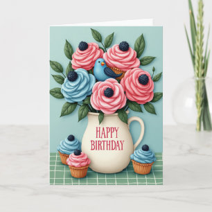 Tarjeta de Cumpleaños con Flores Escarchadas Dulce