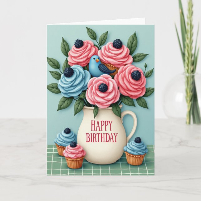 Tarjeta de Cumpleaños con Flores Escarchadas Dulce (Anverso)