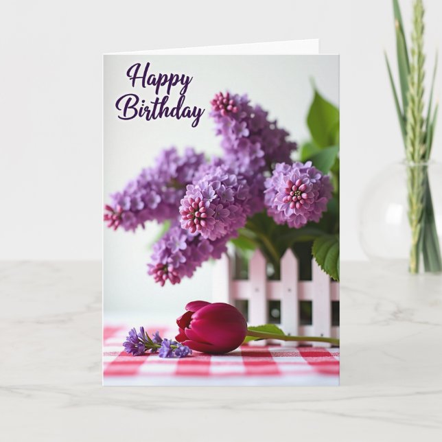 Tarjeta de cumpleaños con flores moradas dulces (Anverso)