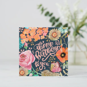 Tarjeta de cumpleaños con flores pintadas a mano