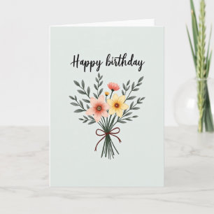 Tarjeta de cumpleaños con flores pintadas elegante