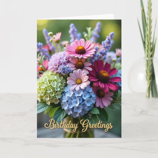 Tarjeta de cumpleaños con flores primaverales aleg (Anverso)