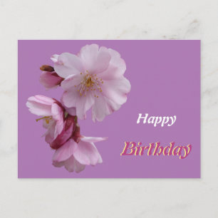 Tarjeta de cumpleaños con flores rosadas de Prunus