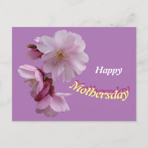 Tarjeta de cumpleaños con flores rosadas de Prunus
