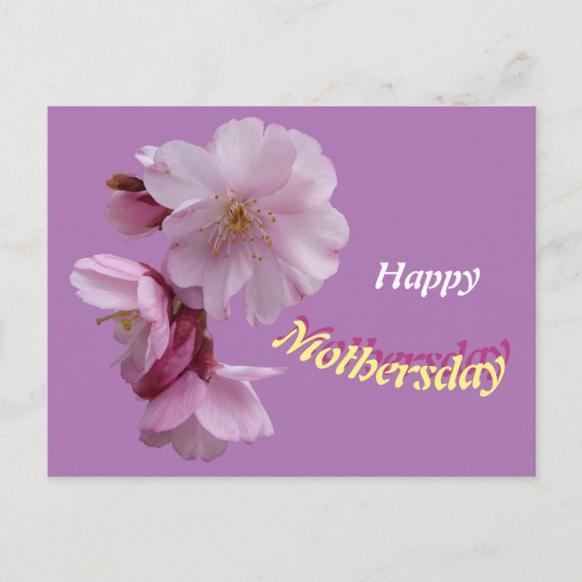 Tarjeta de cumpleaños con flores rosadas de Prunus (Anverso)