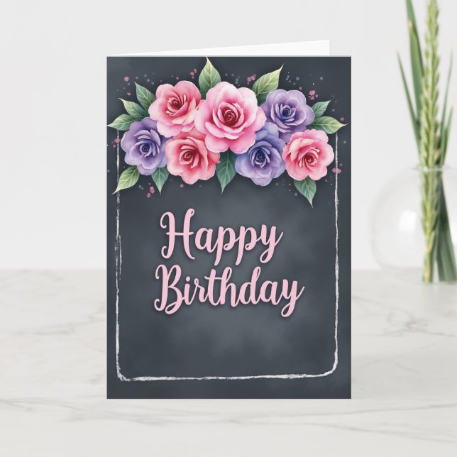 Tarjeta de cumpleaños con flores texturizadas (Anverso)