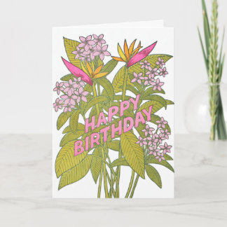 Tarjeta de Cumpleaños con Flores Tropicales de Imp