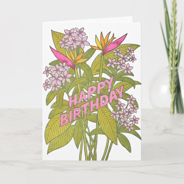 Tarjeta de Cumpleaños con Flores Tropicales de Imp (Anverso)
