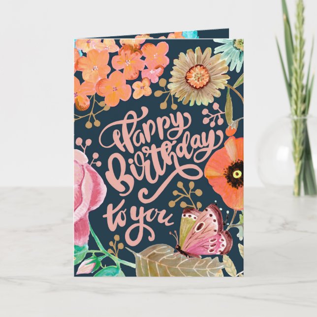 Tarjeta de cumpleaños con flores y letras (Anverso)