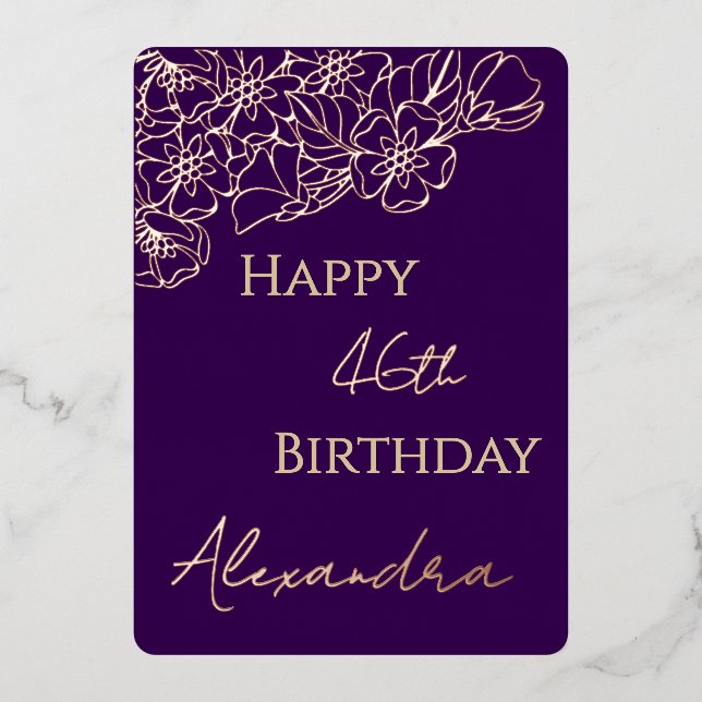 Tarjeta de cumpleaños con foil de flor de oro rosa (Anverso)