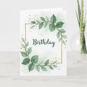Tarjeta de cumpleaños con follaje en acuarela