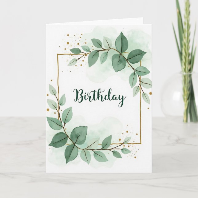 Tarjeta de cumpleaños con follaje en acuarela (Anverso)