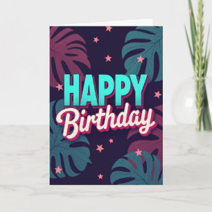 Tarjeta de cumpleaños con follaje exótico