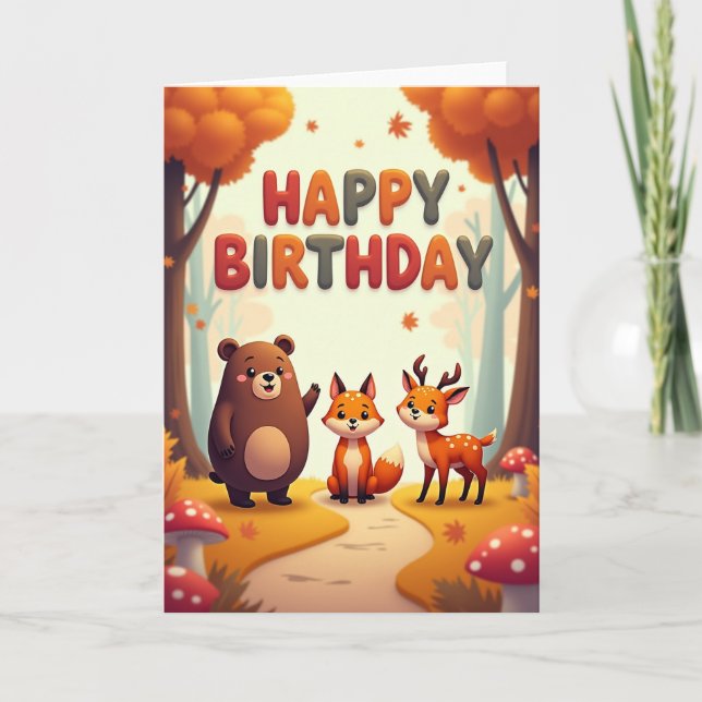 Tarjeta de cumpleaños con follaje festivo de otoño (Anverso)