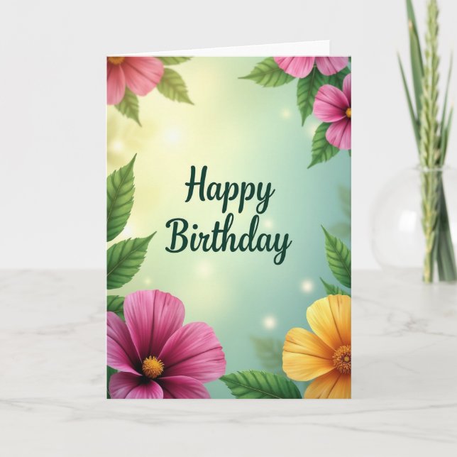 Tarjeta de cumpleaños con follaje verde (Anverso)