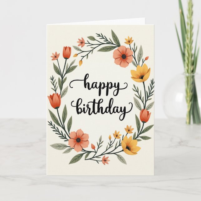 Tarjeta de cumpleaños con follaje verde (Anverso)