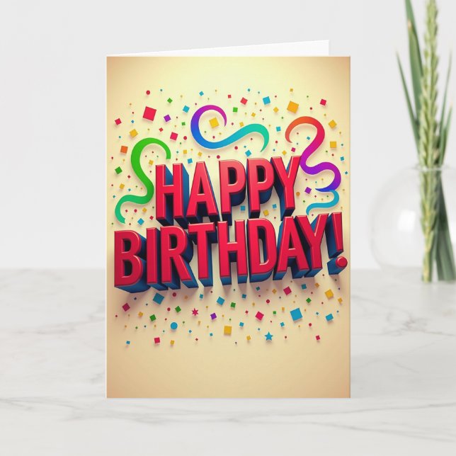 Tarjeta de cumpleaños con forma de texto 3D (Anverso)