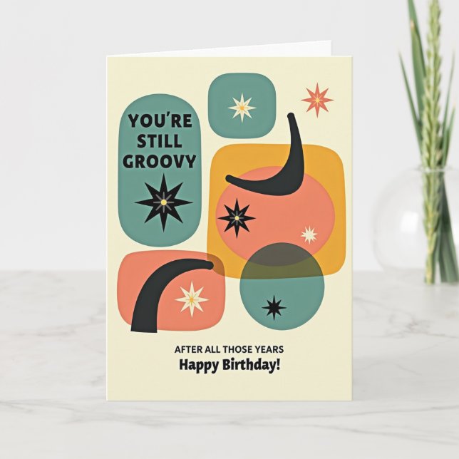 Tarjeta de cumpleaños con formas retro (Anverso)