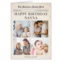Tarjeta de cumpleaños con foto de abuela en periód