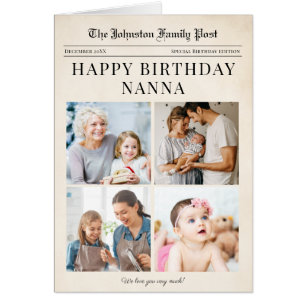 Tarjeta de cumpleaños con foto de abuela en periód