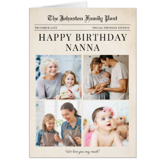 Tarjeta de cumpleaños con foto de abuela en periód