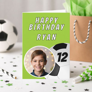 Tarjeta de cumpleaños con foto de balón de fútbol 