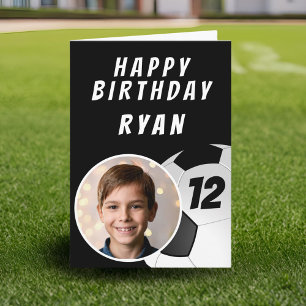 Tarjeta de cumpleaños con foto de balón de fútbol 