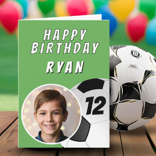 Tarjeta de cumpleaños con foto de balón de fútbol 