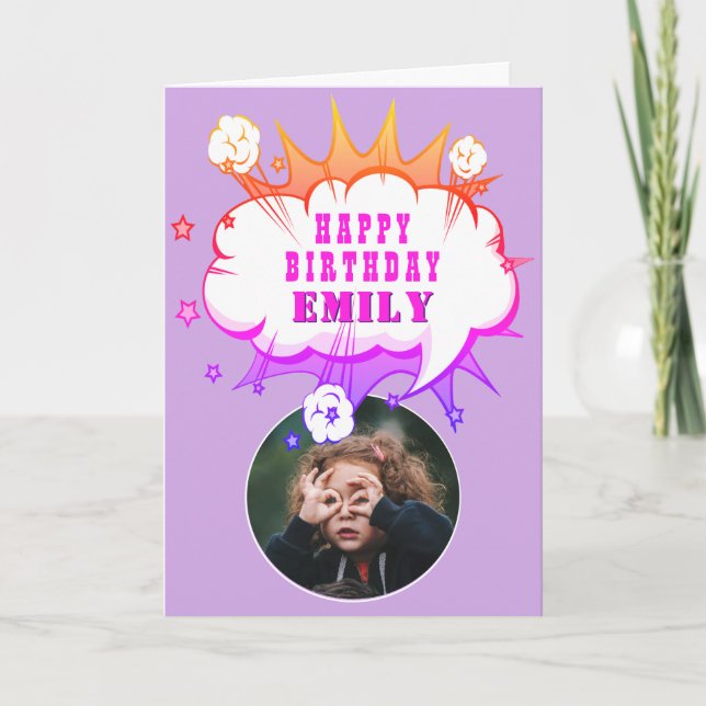 Tarjeta de cumpleaños con foto de burbuja de dibuj (Anverso)